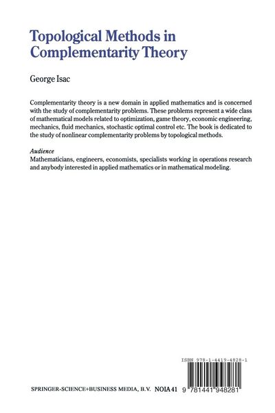 Produktbild: Topological Methods in Complementarity Theory