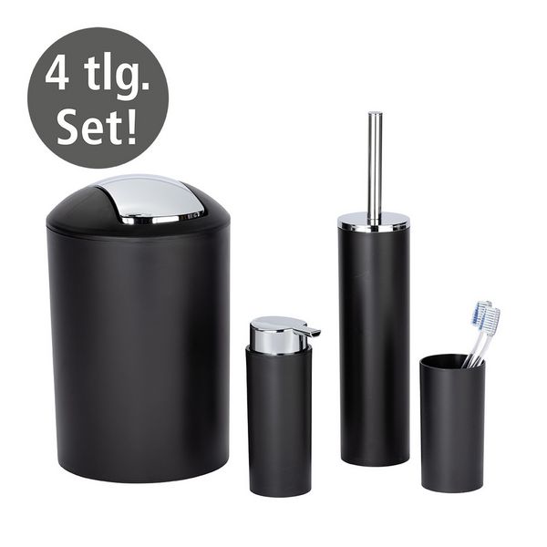Produktbild: Badezimmer Set Mod. Calvo schwarz matt, 4 tlg., Seifenspender, Zahnputzbecher, Toilettenb&uuml;rste &