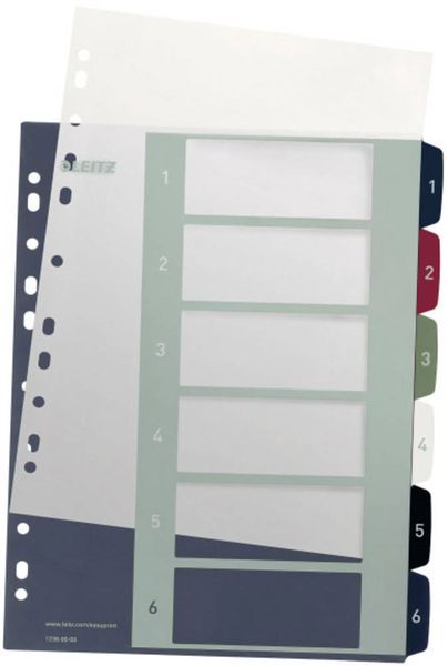 Produktbild: Leitz 1236 Style Register DIN A4 1-6 Polypropylen Mehrfarbig 6 Registerblätter extrabreit, PC-beschriftbar 1236-00-00