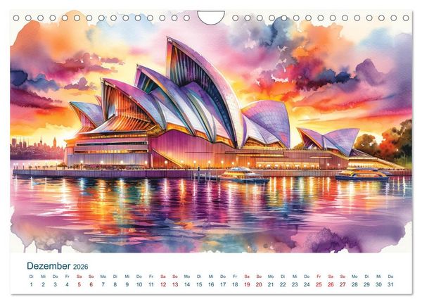 Produktbild: Sehensw&uuml;rdigkeiten in Aquarell (Wandkalender 2026 DIN A4 quer), CALVENDO Monatskalender