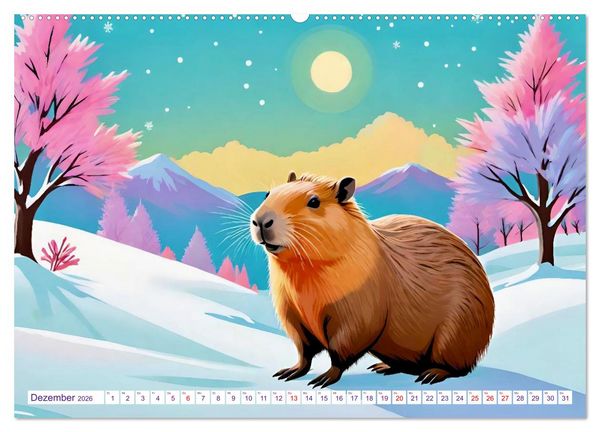 Produktbild: Wasserschweine. Mit Capybaras durch Fluss, Feld und Jahreszeiten (hochwertiger Premium Wandkalender 2026 DIN A2 quer), Kunstdruck in Hochglanz