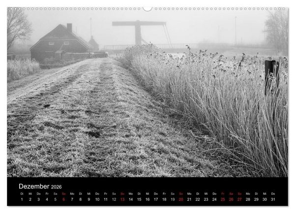 Produktbild: Ost-Friesische Schwarz-Wei&szlig;-Ansichten (Wandkalender 2026 DIN A2 quer), CALVENDO Monatskalender