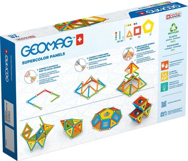 Produktbild: Invento 507059 - Geomag Classic Supercolor Panels Recycled 78 pcs, Magnetischer Baukasten, Magnetspielzeuge