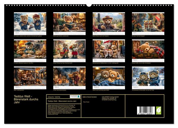 Produktbild: Teddys Welt - B&auml;renstark durchs Jahr (hochwertiger Premium Wandkalender 2026 DIN A2 quer), Kunstdruck in Hochglanz