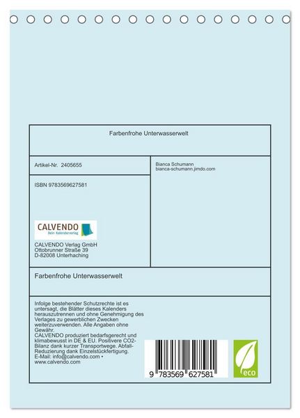 Produktbild: Farbenfrohe Unterwasserwelt (Tischkalender 2027 DIN A5 hoch), CALVENDO Monatskalender