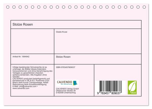 Produktbild: Stolze Rosen (Tischkalender 2026 DIN A5 quer), CALVENDO Monatskalender