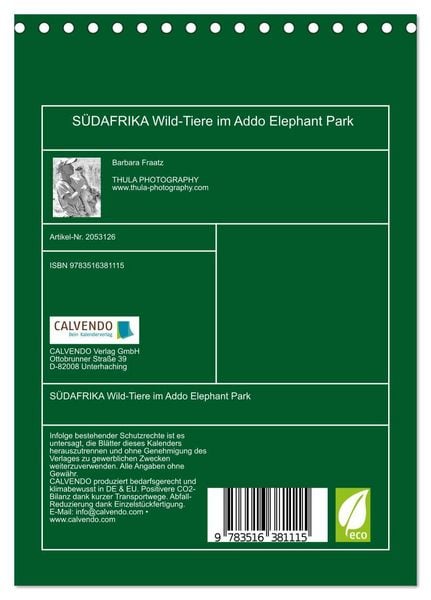 Produktbild: S&Uuml;DAFRIKA Wild-Tiere im Addo Elephant Park (Tischkalender 2026 DIN A5 hoch), CALVENDO Monatskalender