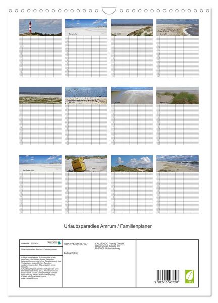 Produktbild: Urlaubsparadies Amrum / Familienplaner (Wandkalender 2026 DIN A3 hoch), CALVENDO Monatskalender