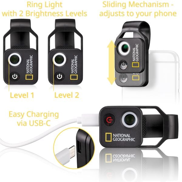 Produktbild: National Geographic 9118500 - Handy-Mikroskop 200x mit 200-facher Vergr&ouml;&szlig;erung, CPL-Filter und 2-stufiger Beleuchtung