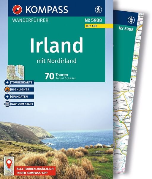 Produktbild: KOMPASS Wanderf&uuml;hrer Irland mit Nordirland, 70 Touren mit Extra-Tourenkarte