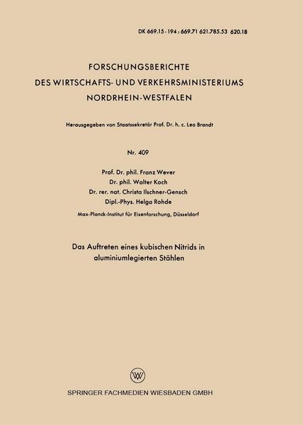 Produktbild: Das Auftreten eines kubischen Nitrids in aluminiumlegierten St&auml;hlen