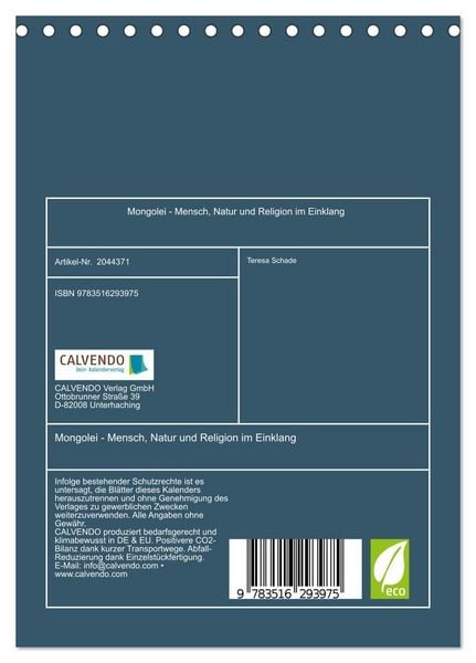 Produktbild: Mongolei - Mensch, Natur und Religion im Einklang (Tischkalender 2026 DIN A5 hoch), CALVENDO Monatskalender