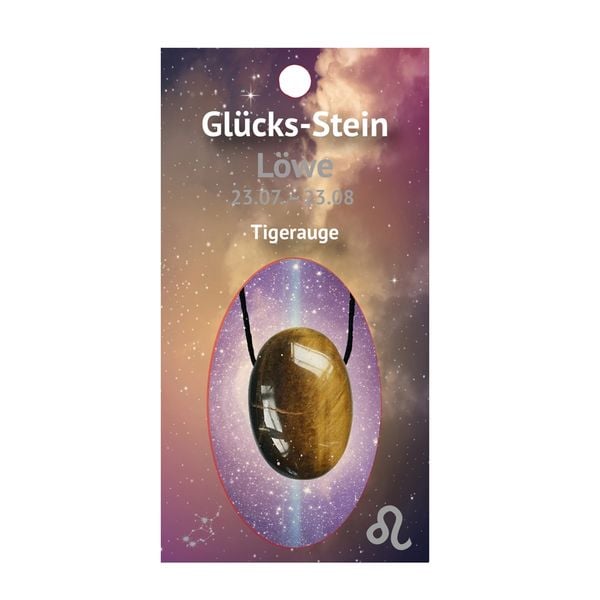 Produktbild: Gl&uuml;cksstein mit Band auf Astrokarte L&ouml;we/Tigerauge