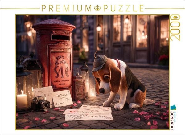 Produktbild: CALVENDO Puzzle Detektivhund auf Spurensuche vor rotem Briefkasten | 2000 Teile Lege-Gr&ouml;&szlig;e 90x67cm Foto-Puzzle f&uuml;r gl&uuml;ckliche Stunden