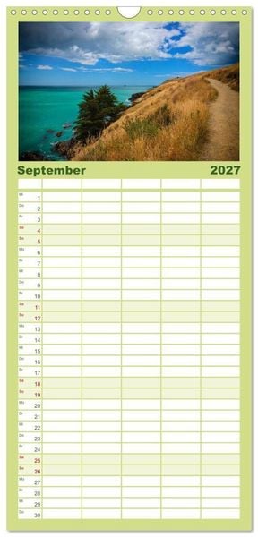 Produktbild: Familienplaner 2027 - Traumhafte Wege - Unterwegs auf Neuseelands S&uuml;dinsel mit 5 Spalten (Wandkalender, 21 x 45 cm) CALVENDO