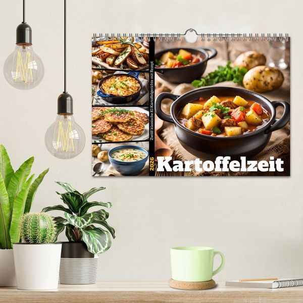 Produktbild: Kartoffelzeit - Zw&ouml;lf klassische KI Kartoffelgerichte mit Rezept (Wandkalender 2026 DIN A4 quer), CALVENDO Monatskalender