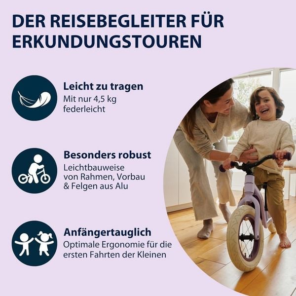 Produktbild: HUDORA 10931 - Laufrad Explory 12 lavender, f&uuml;r Kinder von 90-110 cm, Sitzh&ouml;he: 27-37,5 cm