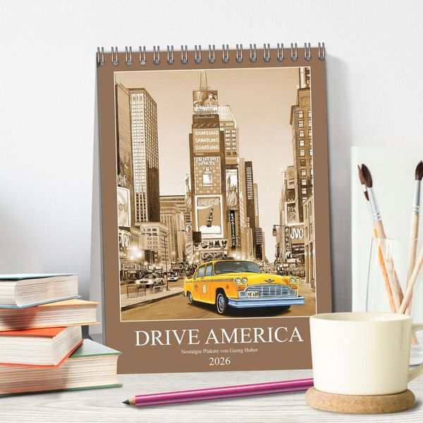Produktbild: Drive America Plakate (Tischkalender 2026 DIN A5 hoch), CALVENDO Monatskalender