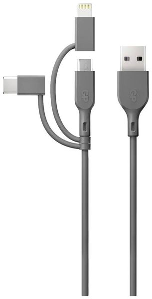 GP USB-Ladekabel USB 2.0 USB-A Stecker, Apple Lightning Stecker, USB-Micro-B Stecker, USB-C® Stecker 1.00 m Grau GPCBCY1