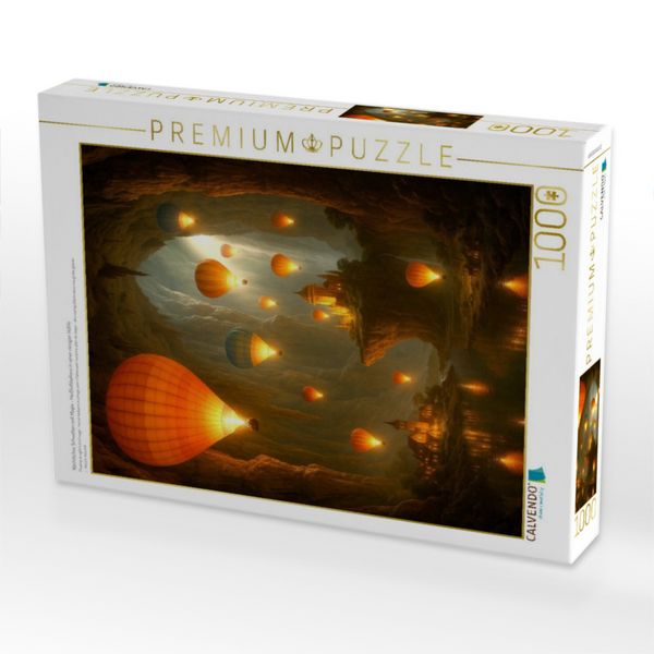 Produktbild: CALVENDO Puzzle N&auml;chtliches Schweben voll Magie - Hei&szlig;luftballons in einer riesigen H&ouml;hle | 1000 Teile Lege-Gr&ouml;&szlig;e 64x48cm Foto-Puzzle f&uuml;r gl&uuml;ckliche S