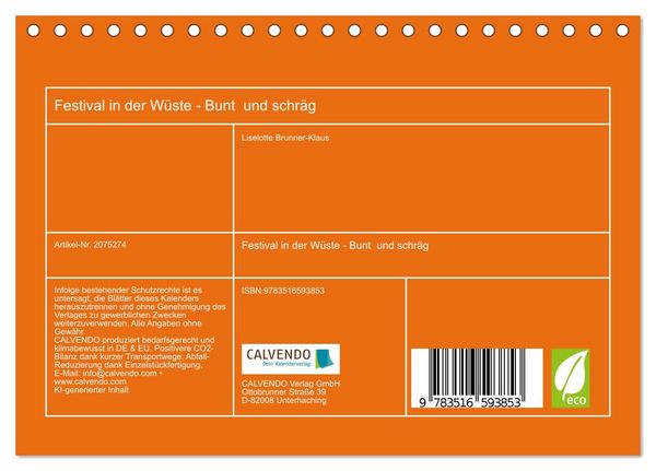 Produktbild: Festival in der W&uuml;ste - Bunt und schr&auml;g (Tischkalender 2026 DIN A5 quer), CALVENDO Monatskalender