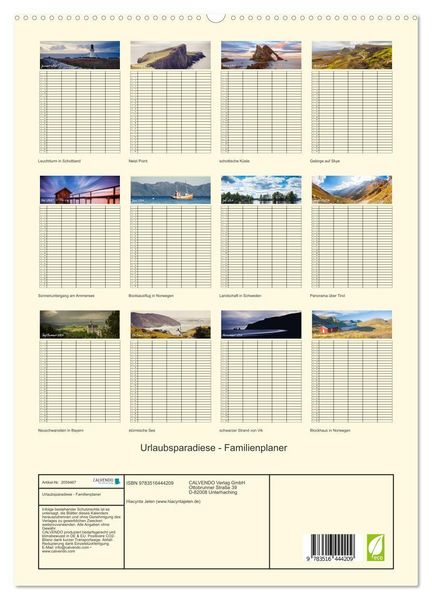 Produktbild: Urlaubsparadiese - Familienplaner (hochwertiger Premium Wandkalender 2026 DIN A2 hoch), Kunstdruck in Hochglanz