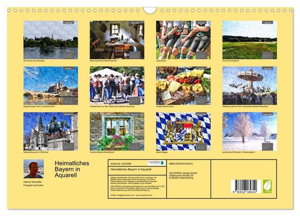 Produktbild: Heimatliches Bayern in Aquarell (Wandkalender 2026 DIN A3 quer), CALVENDO Monatskalender