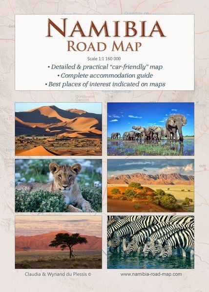 Detaillierte NAMIBIA Reisekarte - NAMIBIA ROAD MAP (1:1.160.000), Karte von Claudia Du Plessis,Wynand Du Plessis, Wild Photo Shop, 978-3-947895-42-7