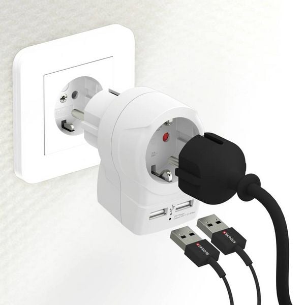 Produktbild: Skross 1500282 Zwischensteckdose mit USB Wei&szlig;