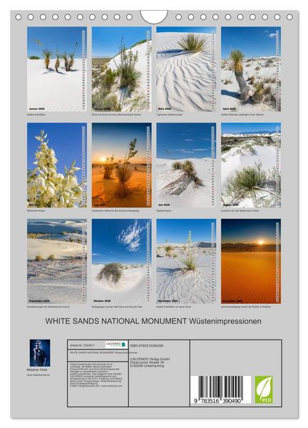 Produktbild: WHITE SANDS NATIONAL MONUMENT W&uuml;stenimpressionen (Wandkalender 2026 DIN A4 hoch), CALVENDO Monatskalender