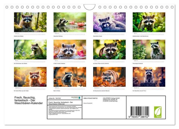 Produktbild: Frech, flauschig, fantastisch - Der Waschb&auml;ren-Kalender (Wandkalender 2026 DIN A4 quer), CALVENDO Monatskalender