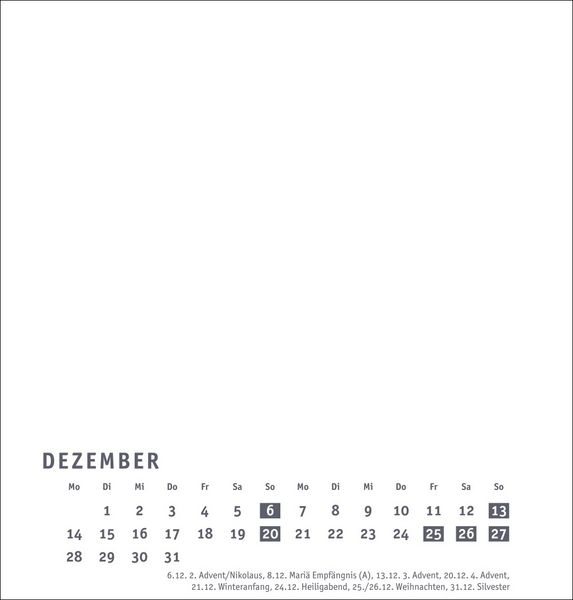 Produktbild: Premium-Bastelkalender weiß mittel 2026