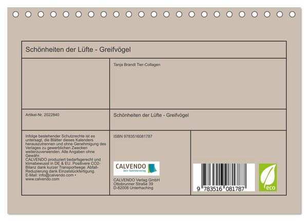 Produktbild: Sch&ouml;nheiten der L&uuml;fte - Greifv&ouml;gel (Tischkalender 2026 DIN A5 quer), CALVENDO Monatskalender