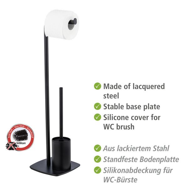 Produktbild: Stand WC-Garnitur Mod. Iria Schwarz, mit WC-Papierrollenhalter und WC-B&uuml;rste