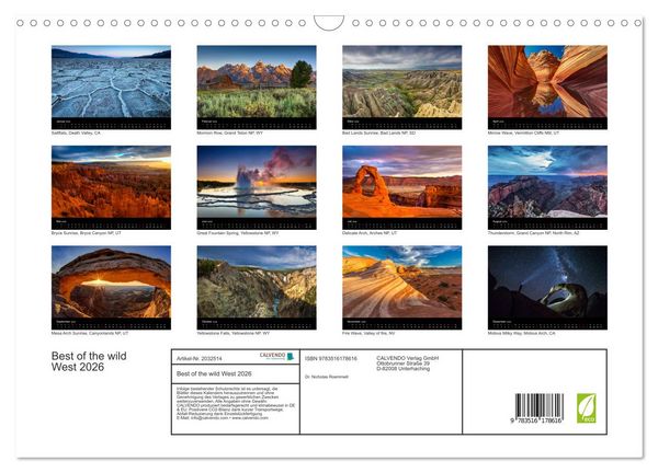 Produktbild: Best of the wild West 2026 (Wandkalender 2026 DIN A3 quer), CALVENDO Monatskalender