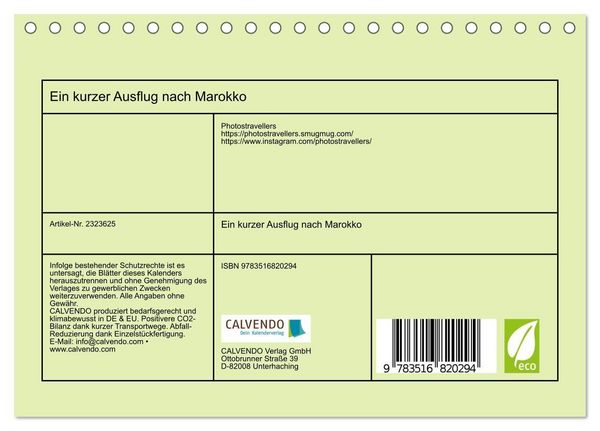 Produktbild: Ein kurzer Ausflug nach Marokko (Tischkalender 2027 DIN A5 quer), CALVENDO Monatskalender