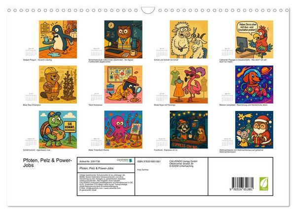Produktbild: Pfoten, Pelz & Power-Jobs (Wandkalender 2026 DIN A3 quer), CALVENDO Monatskalender