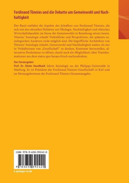 Produktbild: Ferdinand T&ouml;nnies und die Debatte um Gemeinwohl und Nachhaltigkeit