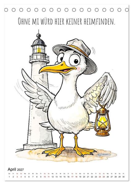 Produktbild: Freche K&uuml;sten‑M&ouml;wen - Lustiger maritimer Cartoon‑Kalender (Tischkalender 2027 DIN A5 hoch), CALVENDO Monatskalender