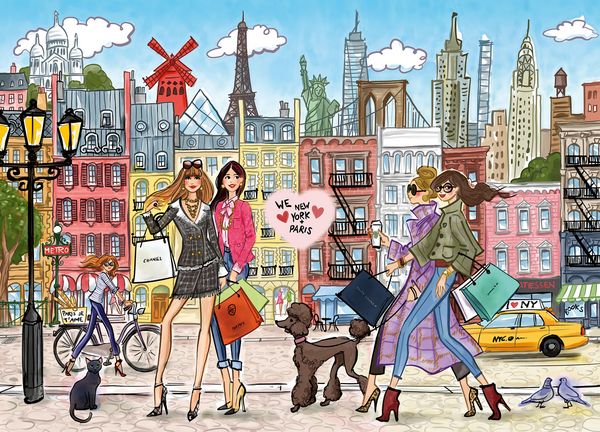 Produktbild: TEAMPUZZLE &ndash; Paris x New York &ndash; 1000 Teile &ndash; Erwachsenenpuzzle f&uuml;r zwei Personen