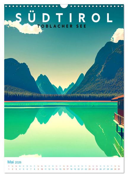 Produktbild: S&uuml;dtirol - Old School Poster Style (Wandkalender 2026 DIN A3 hoch), CALVENDO Monatskalender