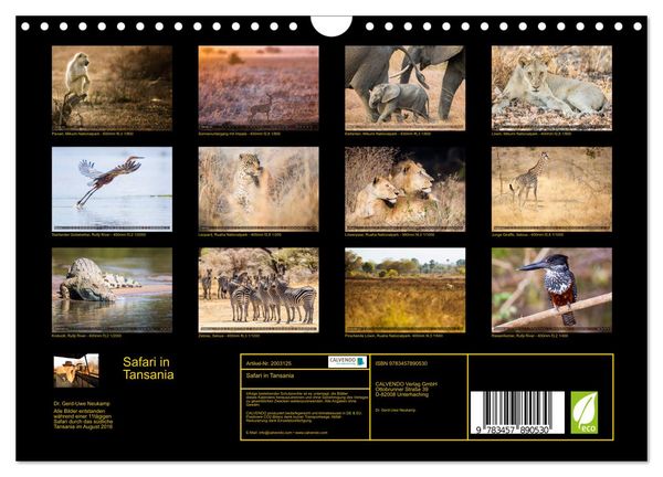 Produktbild: Safari in Tansania (Wandkalender 2026 DIN A4 quer), CALVENDO Monatskalender