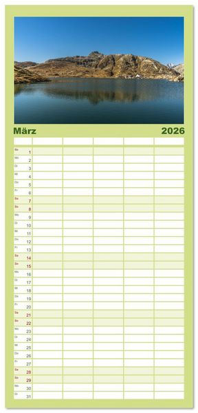 Produktbild: Familienplaner 2026 - Schweizer Alpenp&auml;sse mit 5 Spalten (Wandkalender, 21 x 45 cm) CALVENDO
