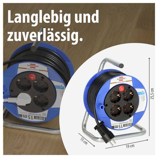 Produktbild: Brennenstuhl 1079180004 Kabeltrommel 15m Schwarz Schutzkontakt-Stecker