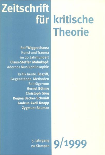 Produktbild: Zeitschrift f&uuml;r kritische Theorie / Zeitschrift f&uuml;r kritische Theorie, Heft 9 (1999)