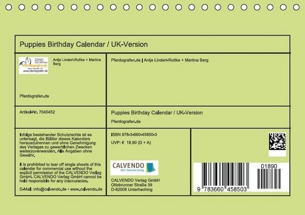 Produktbild: Puppies Birthday Calendar / UK-Version (Table Calendar perpetual DIN A5 Landscape)