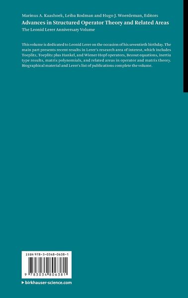 Produktbild: Advances in Structured Operator Theory and Related Areas