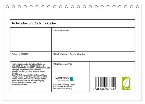 Produktbild: R&ouml;telreiher und Schmuckreiher (Tischkalender 2026 DIN A5 quer), CALVENDO Monatskalender