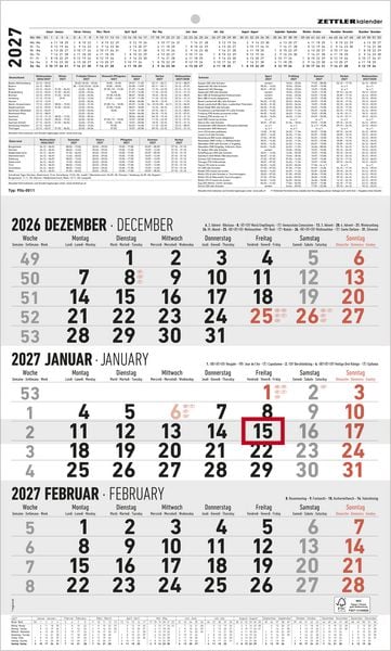 Produktbild: ZETTLER 3-Monatskalender gro&szlig; 2027