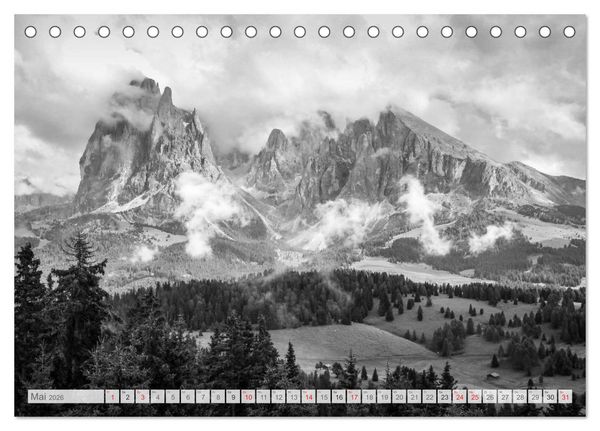 Produktbild: Bergpixels Schwarz-Wei&szlig;e Gebirgstr&auml;ume (Tischkalender 2026 DIN A5 quer), CALVENDO Monatskalender